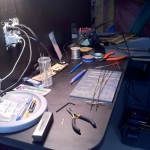 Here is my workbench, working on making turnouts